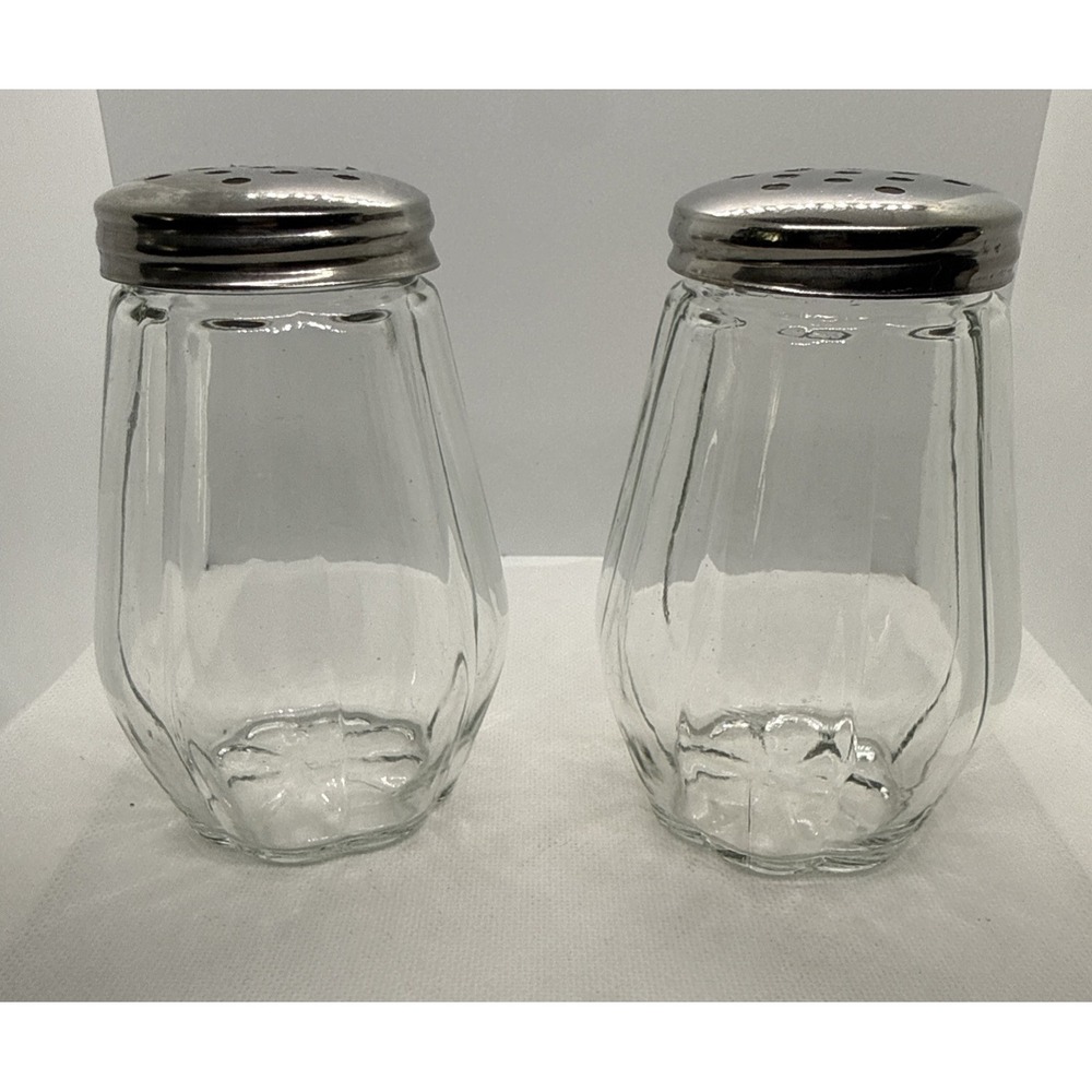 Vintage Shaker Pair Glass Metal‎ Lid Diner Pizza Cheese Pepper 4.5"